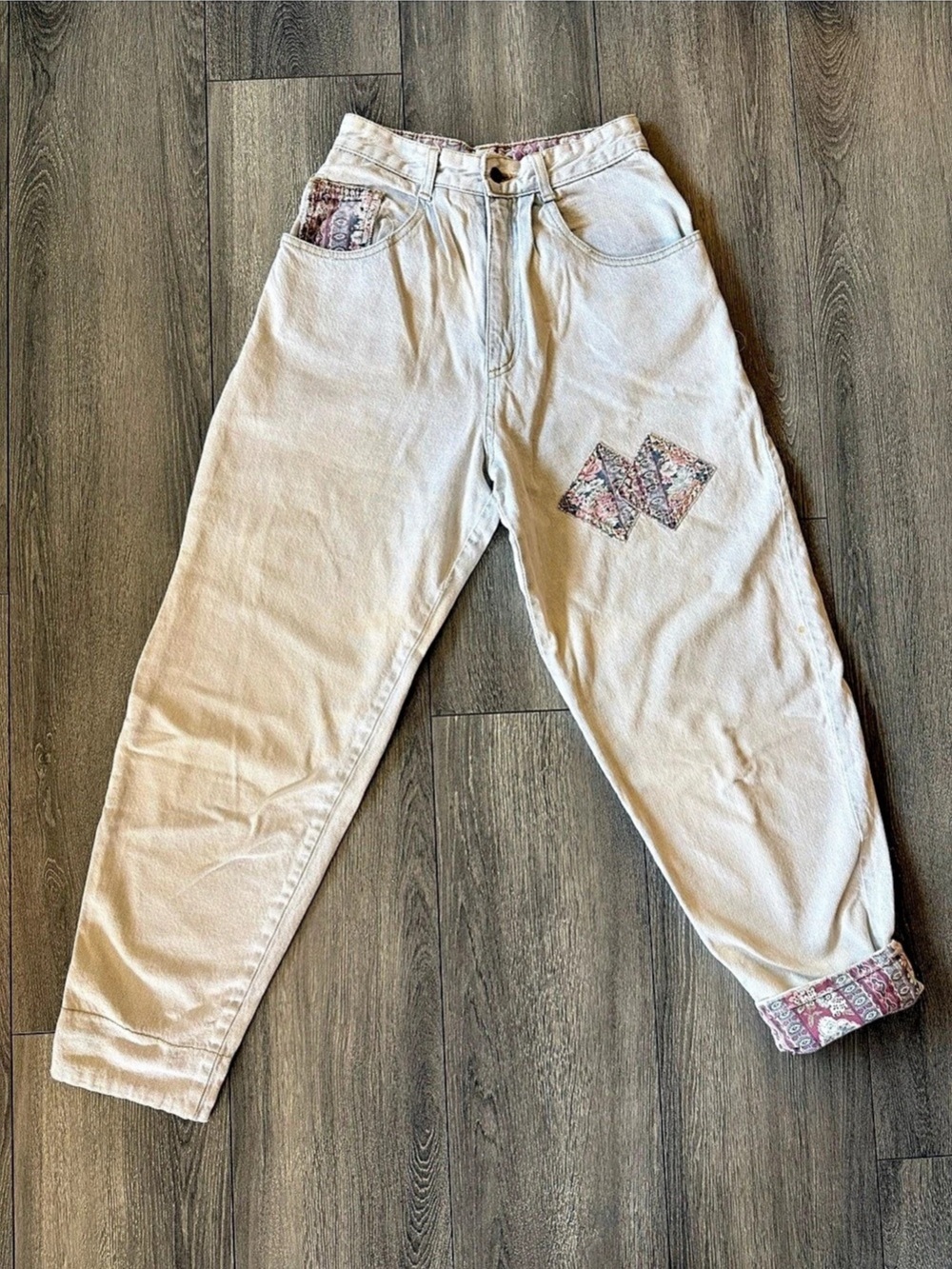 Vintage 80s Breaker Jeans Tapered High Rise Mom Jeans Floral Patchwork 27x25.5